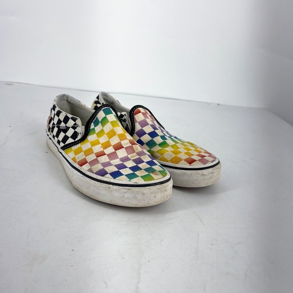 Vans Classic Slip-On‎ Rainbow Checkerboard Sneakers Womens Size 8.5